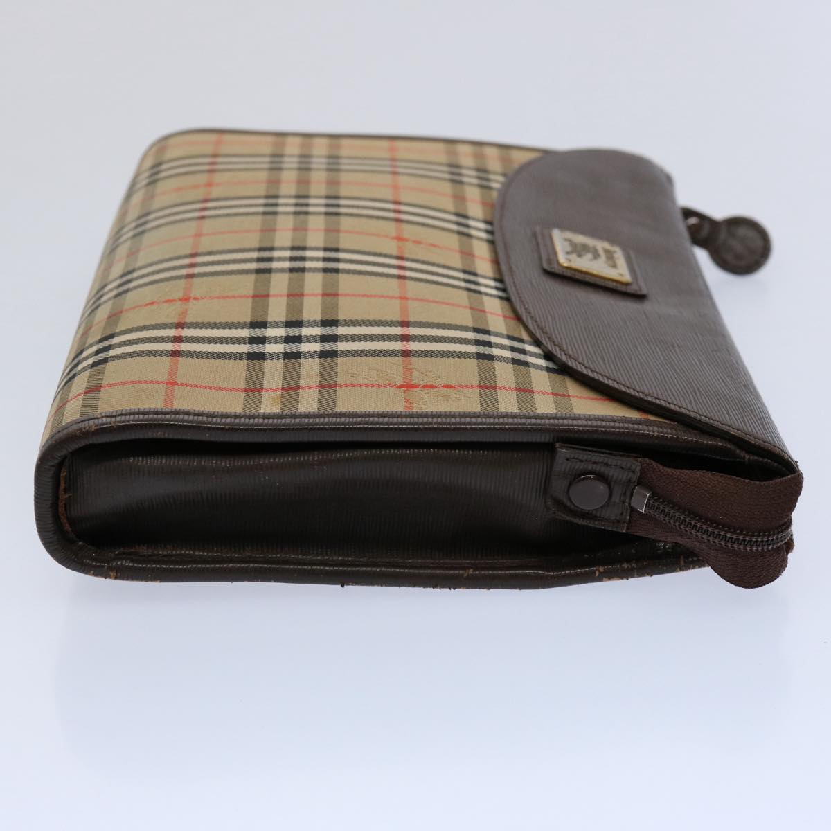 BURBERRYSs Nova Check Clutch Bag Nylon Canvas Brown Auth ki3865