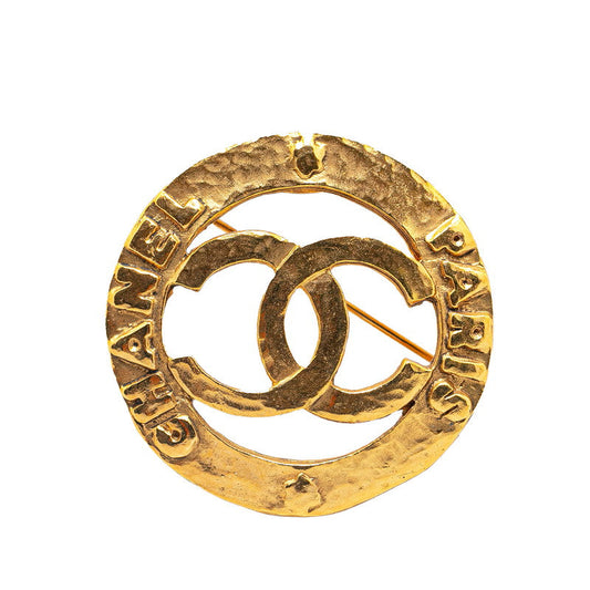 Chanel Gold Plated Coco Mark Round Brooch