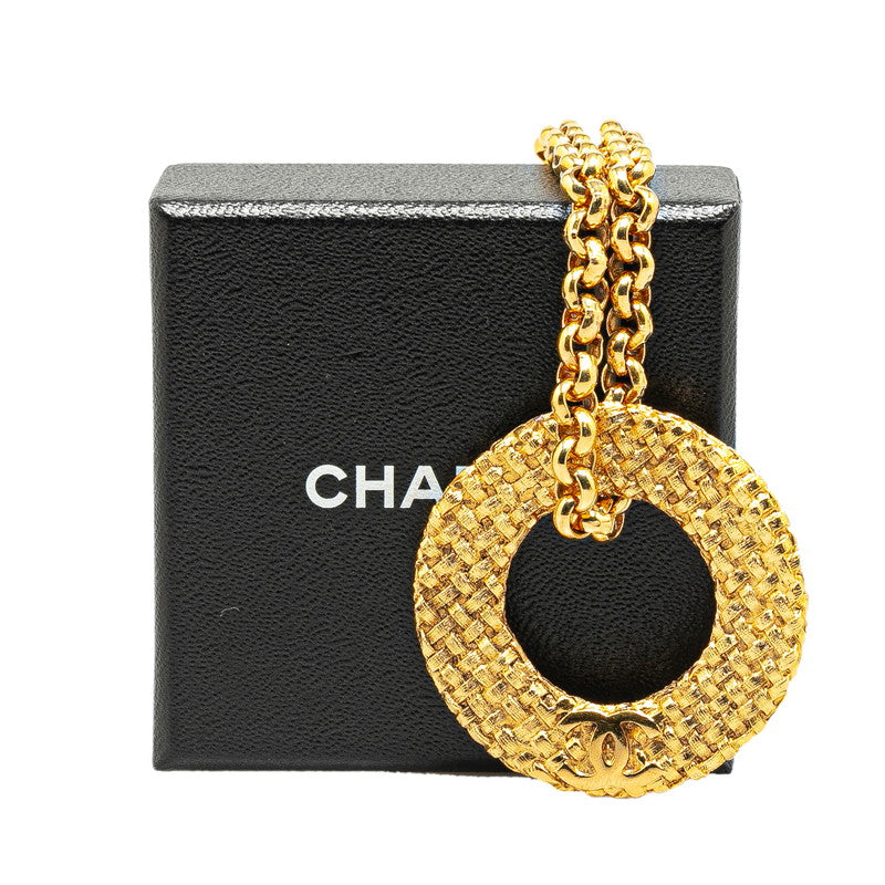 Chanel Coco Mark Braided Chain Circle Pendant Necklace