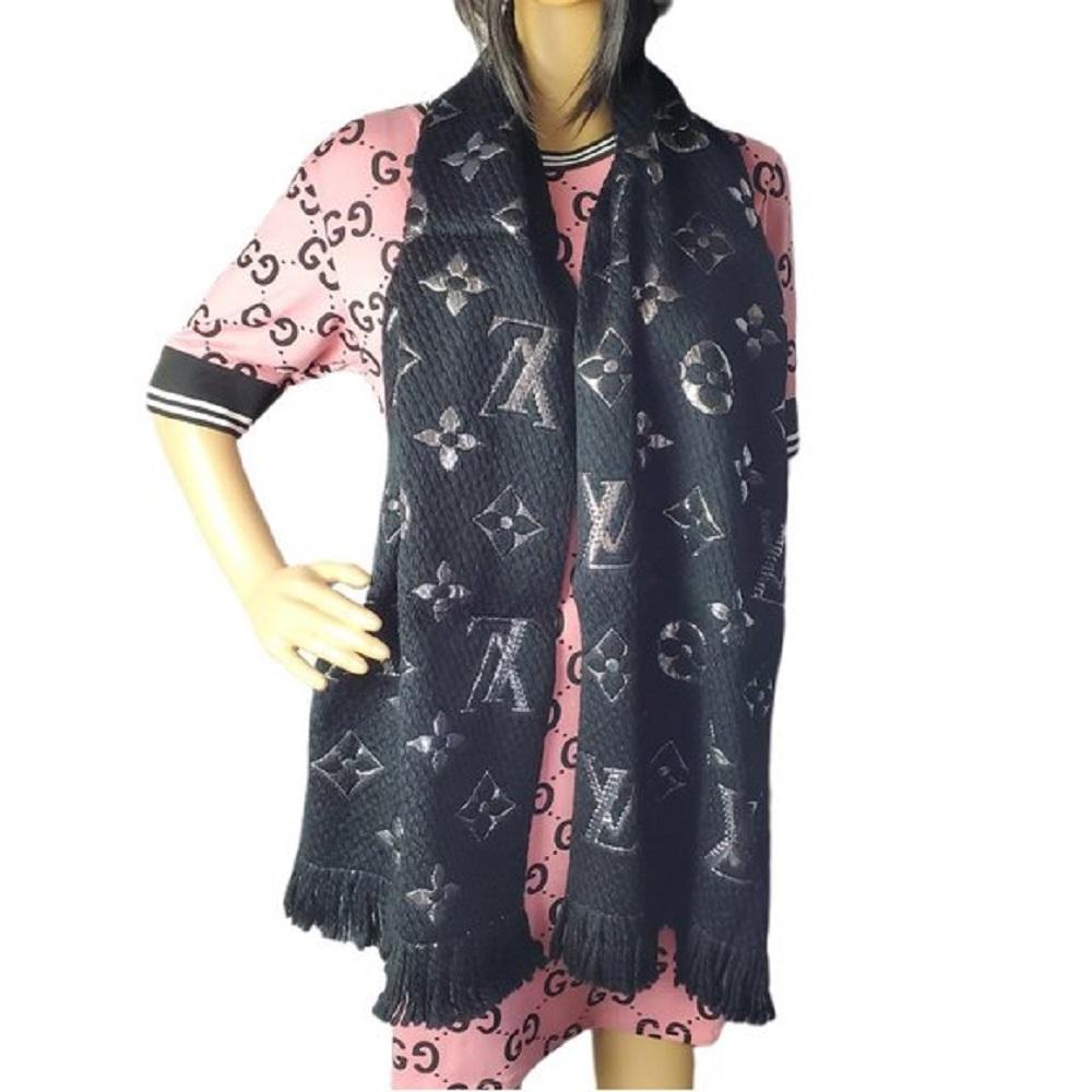 Louis Vuitton Black Logomania Shine Scarf Brand New