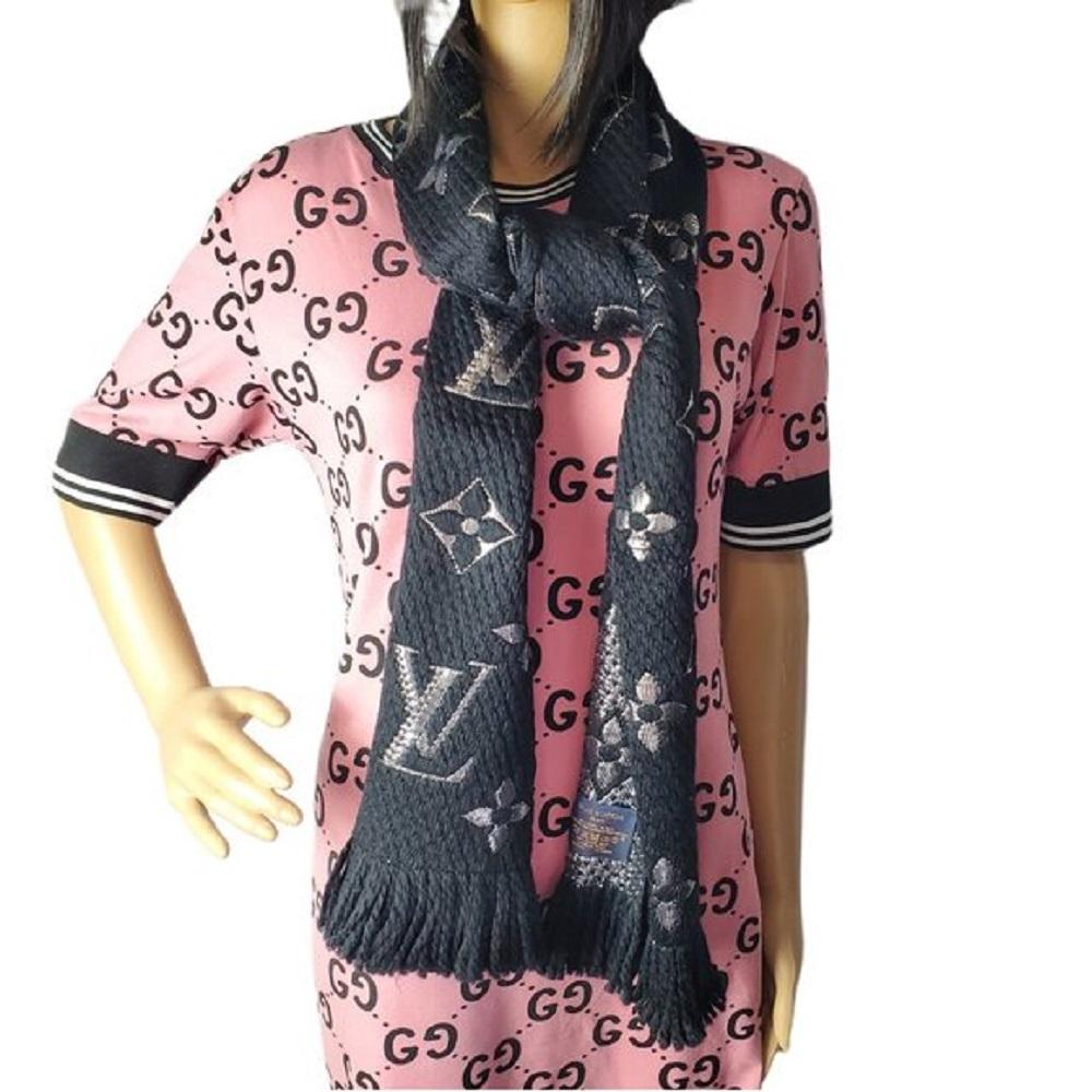 Louis Vuitton Black Logomania Shine Scarf Brand New
