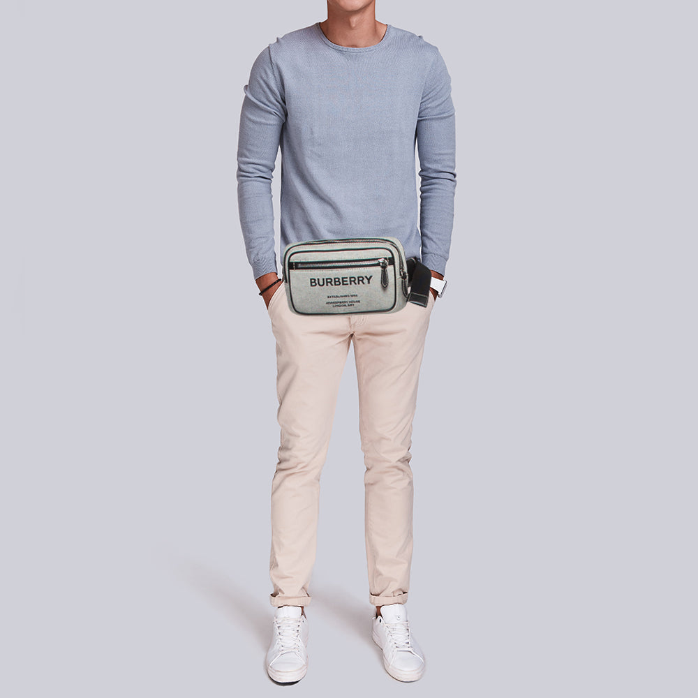 BURBERRY Grey/Black Canvas and Leather West Belt Bag