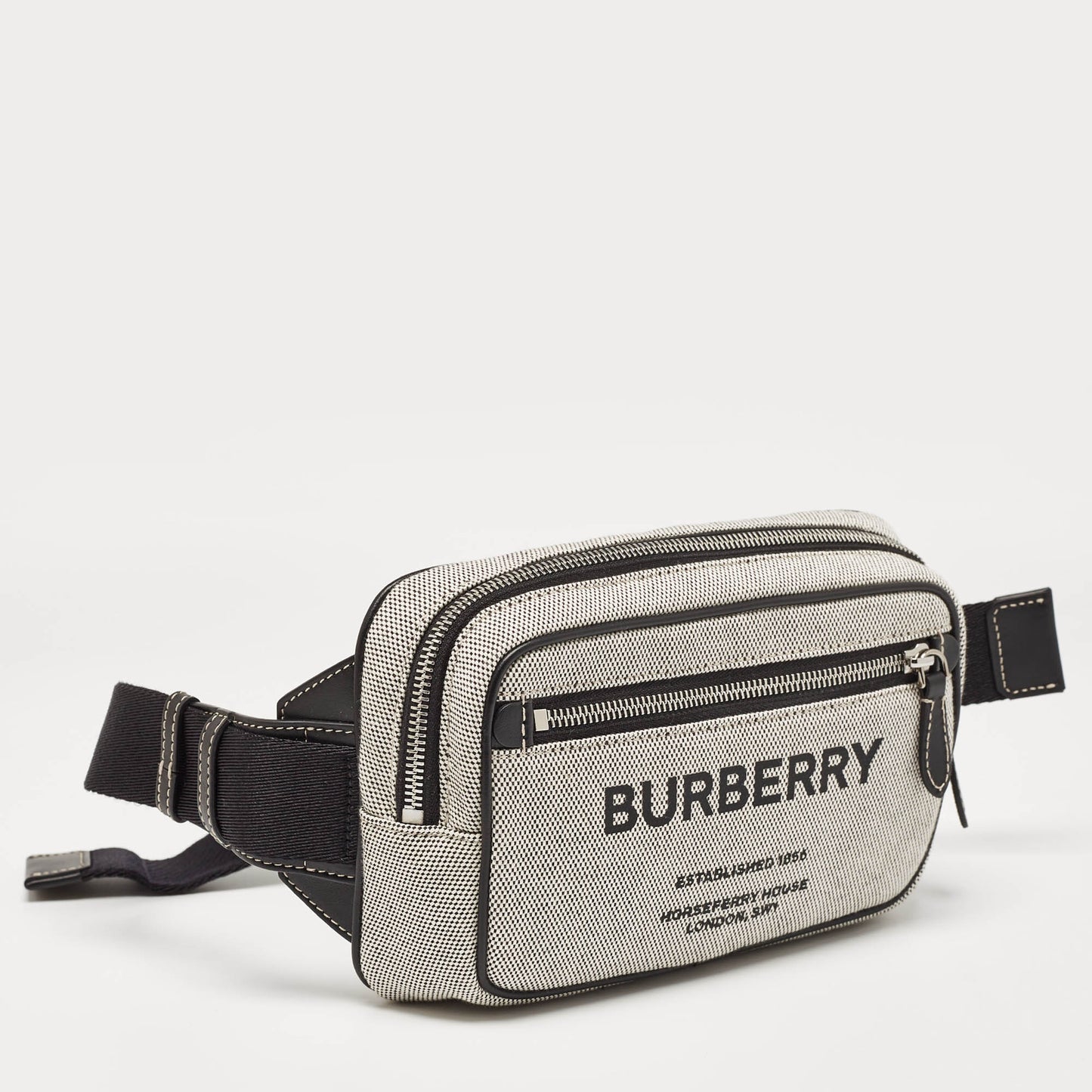 BURBERRY Grey/Black Canvas and Leather West Belt Bag
