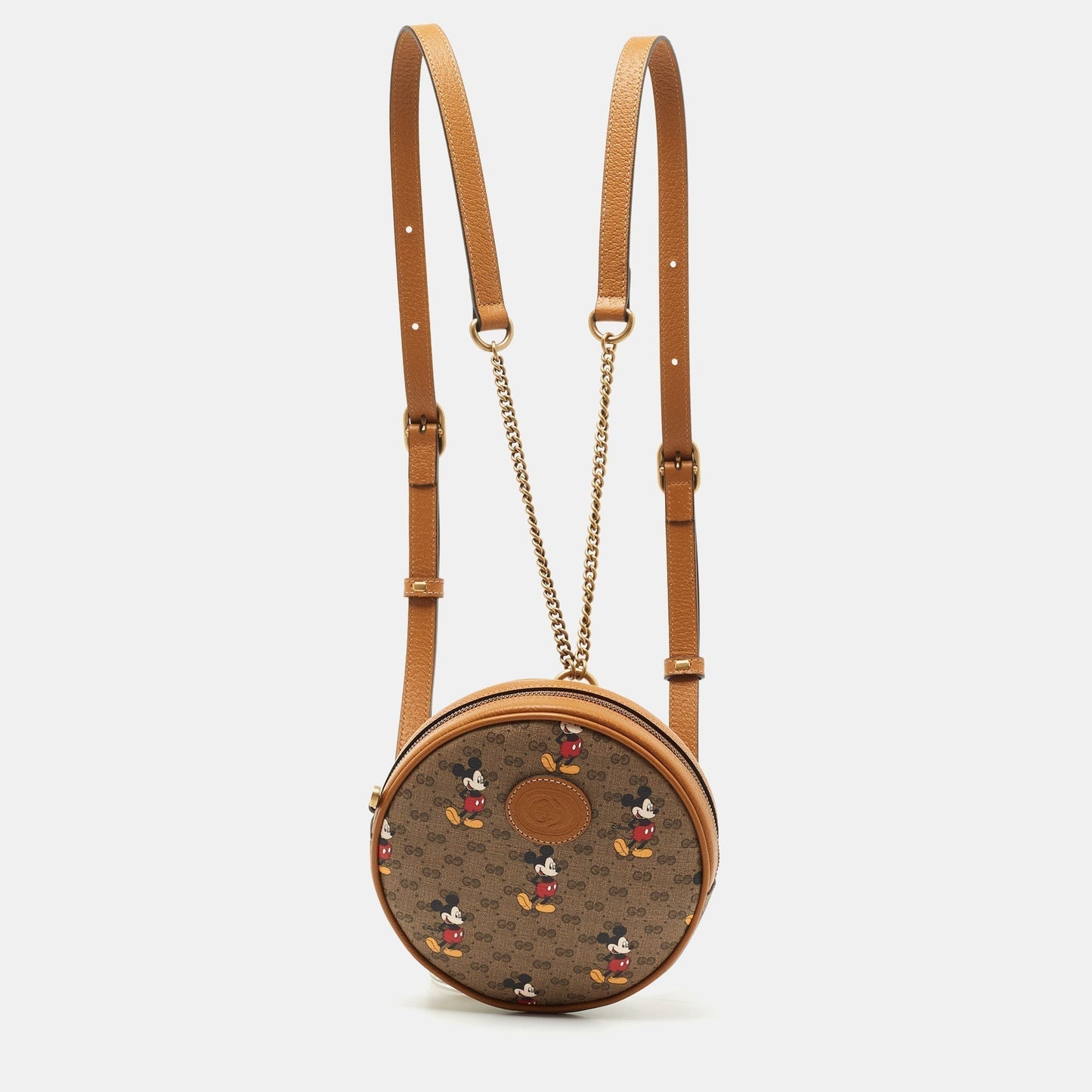 Gucci x Disney Brown GG Supreme Canvas and Leather Mickey Mo  Round Backpack