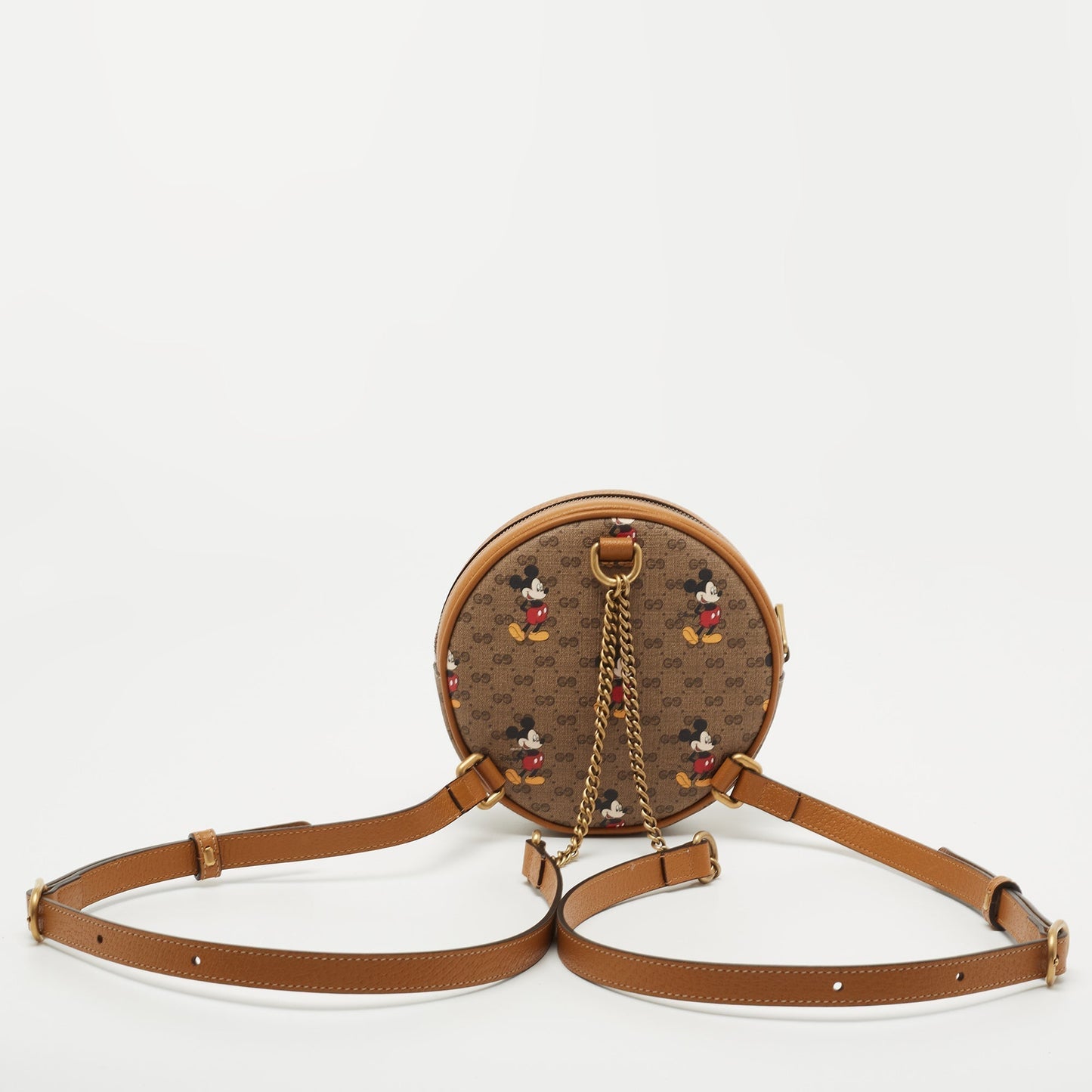 Gucci x Disney Brown GG Supreme Canvas and Leather Mickey Mo  Round Backpack