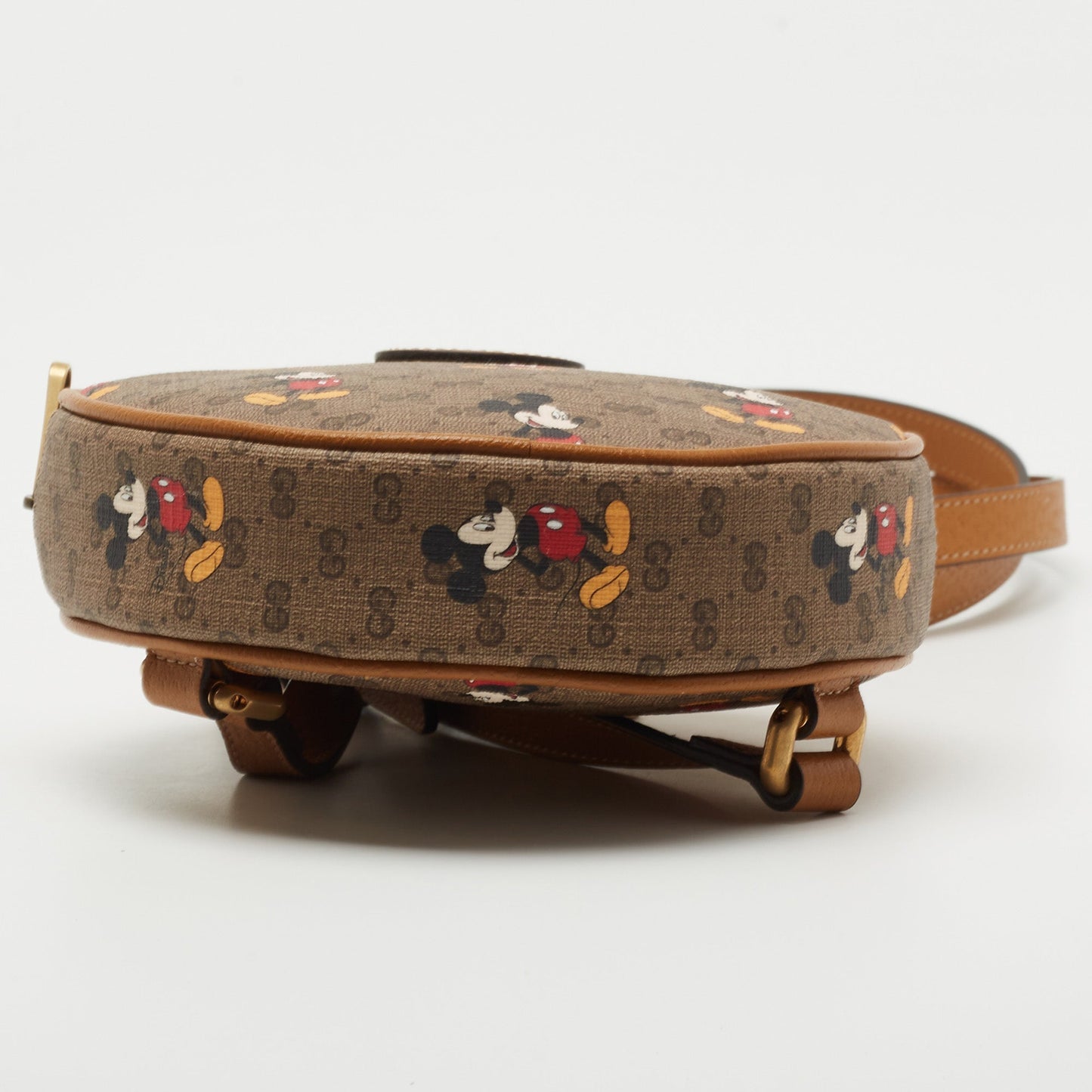 Gucci x Disney Brown GG Supreme Canvas and Leather Mickey Mo  Round Backpack