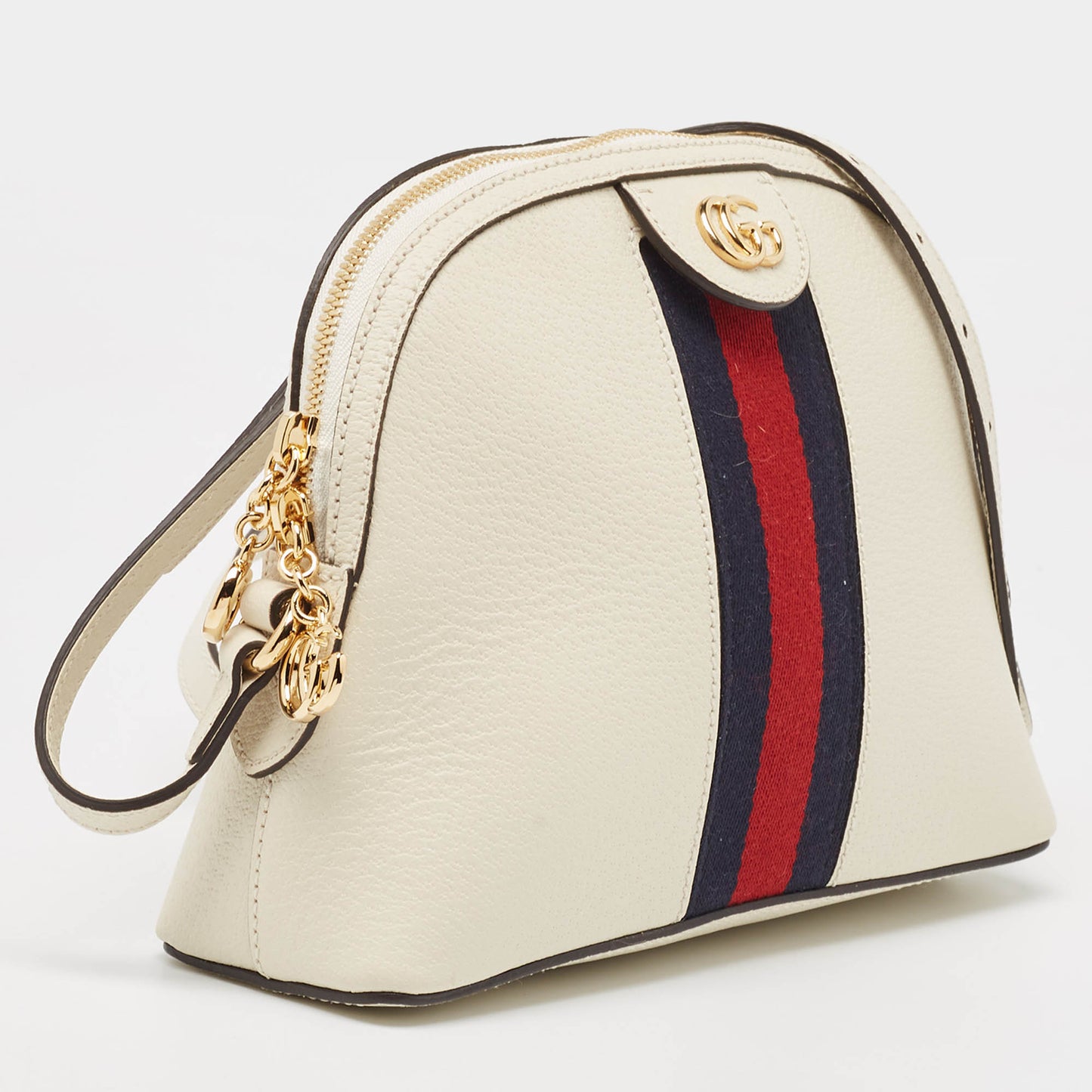 GUCCI White Leather Small Ophidia Shoulder Bag