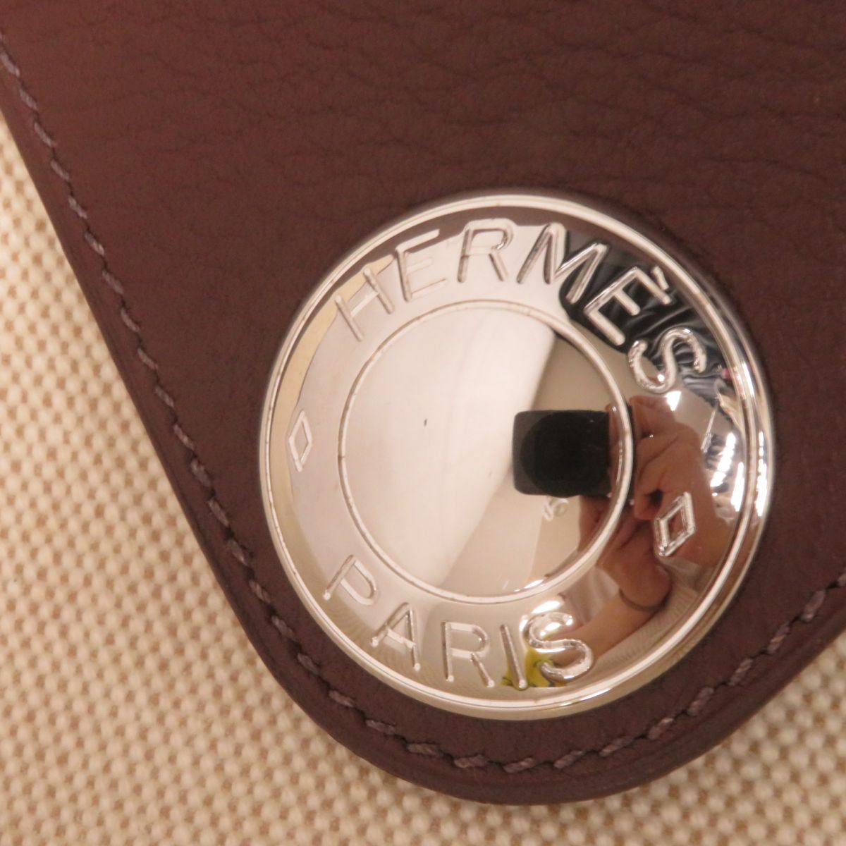 HERMES Shoulder Bag Main: Buffle, Main: Toile H Rouge Ash x Silver Metal Women  d