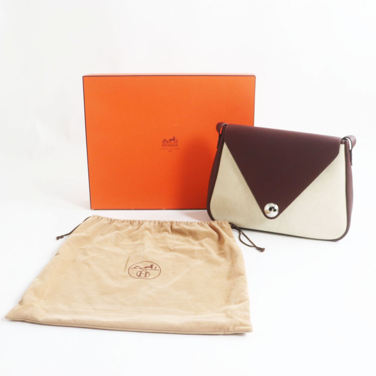 HERMES Shoulder Bag Main: Buffle, Main: Toile H Rouge Ash x Silver Metal Women  d