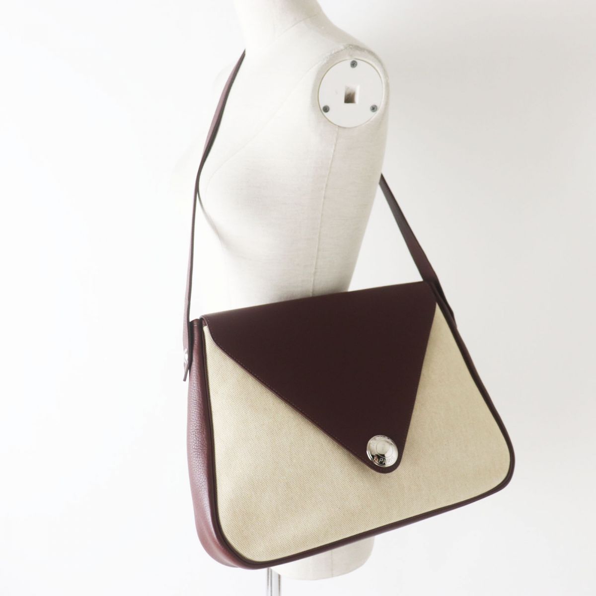 HERMES Shoulder Bag Main: Buffle, Main: Toile H Rouge Ash x Silver Metal Women  d