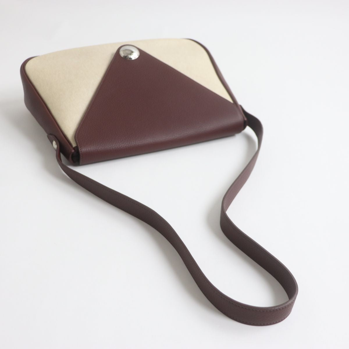 HERMES Shoulder Bag Main: Buffle, Main: Toile H Rouge Ash x Silver Metal Women  d