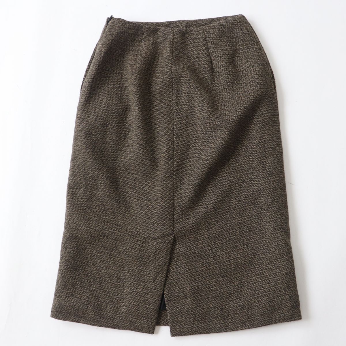 HERMES skirt Outer: 85% wool, Outer: 15% cashmere, Lining: 100% silk Brown x Black type Women 34  d