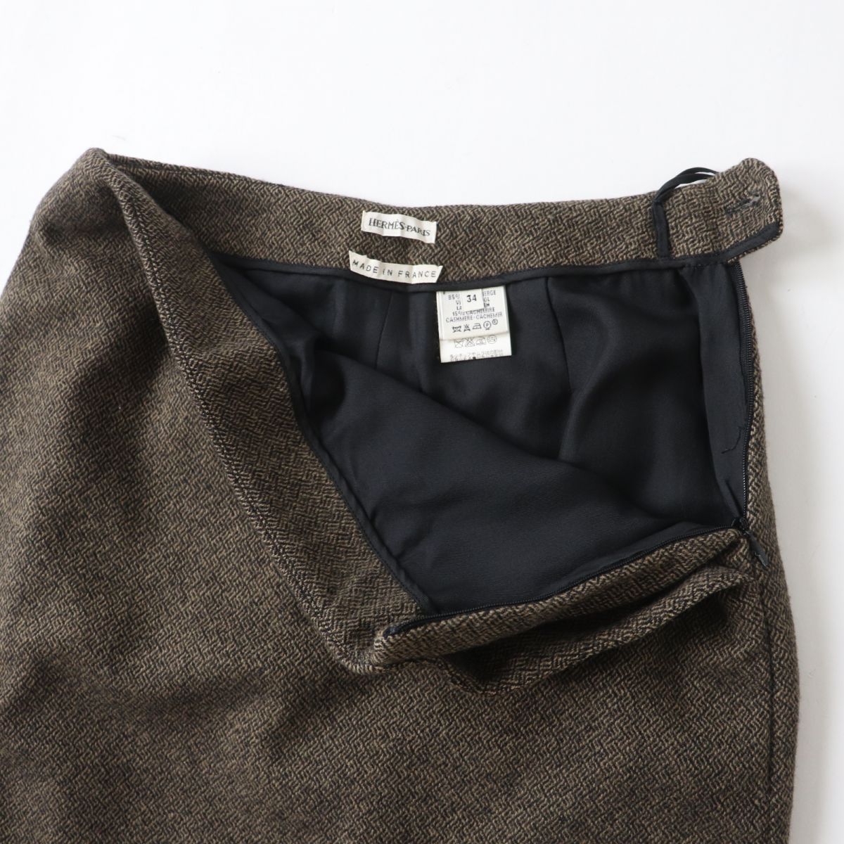 HERMES skirt Outer: 85% wool, Outer: 15% cashmere, Lining: 100% silk Brown x Black type Women 34  d