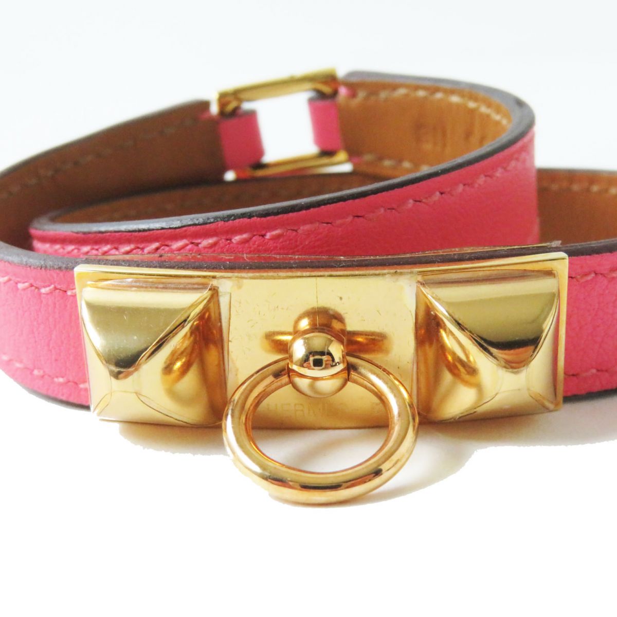 HERMES bracelet Main: Vaux Swift Rose Azare x Gold Metal Women S  d