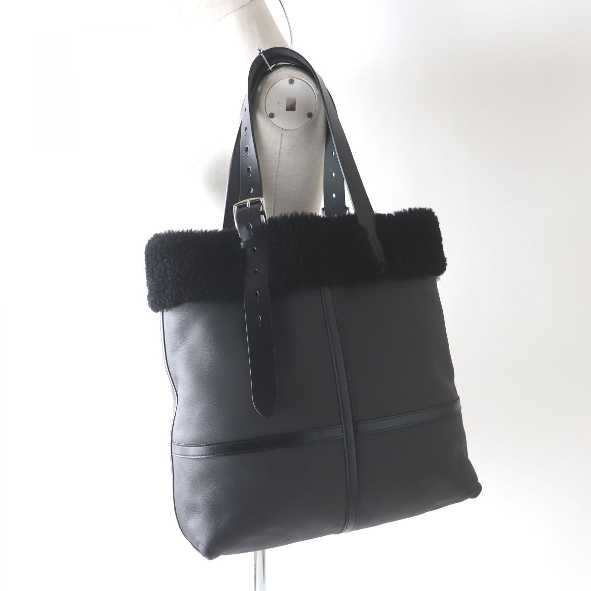 HERMES Tote Bag Main: Taurillon Clemence Cristobal, Part: Mouton black Women  d