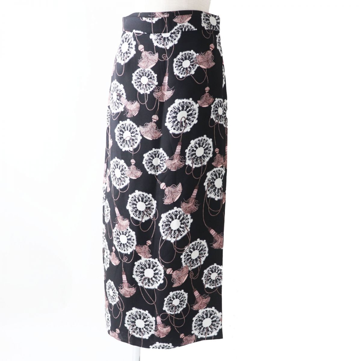 HERMES skirt Main: 100% silk Black x White x Dusty Pink All-over Pattern Women 36  d