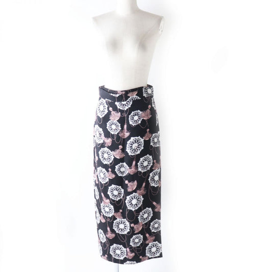 HERMES skirt Main: 100% silk Black x White x Dusty Pink All-over Pattern Women 36  d