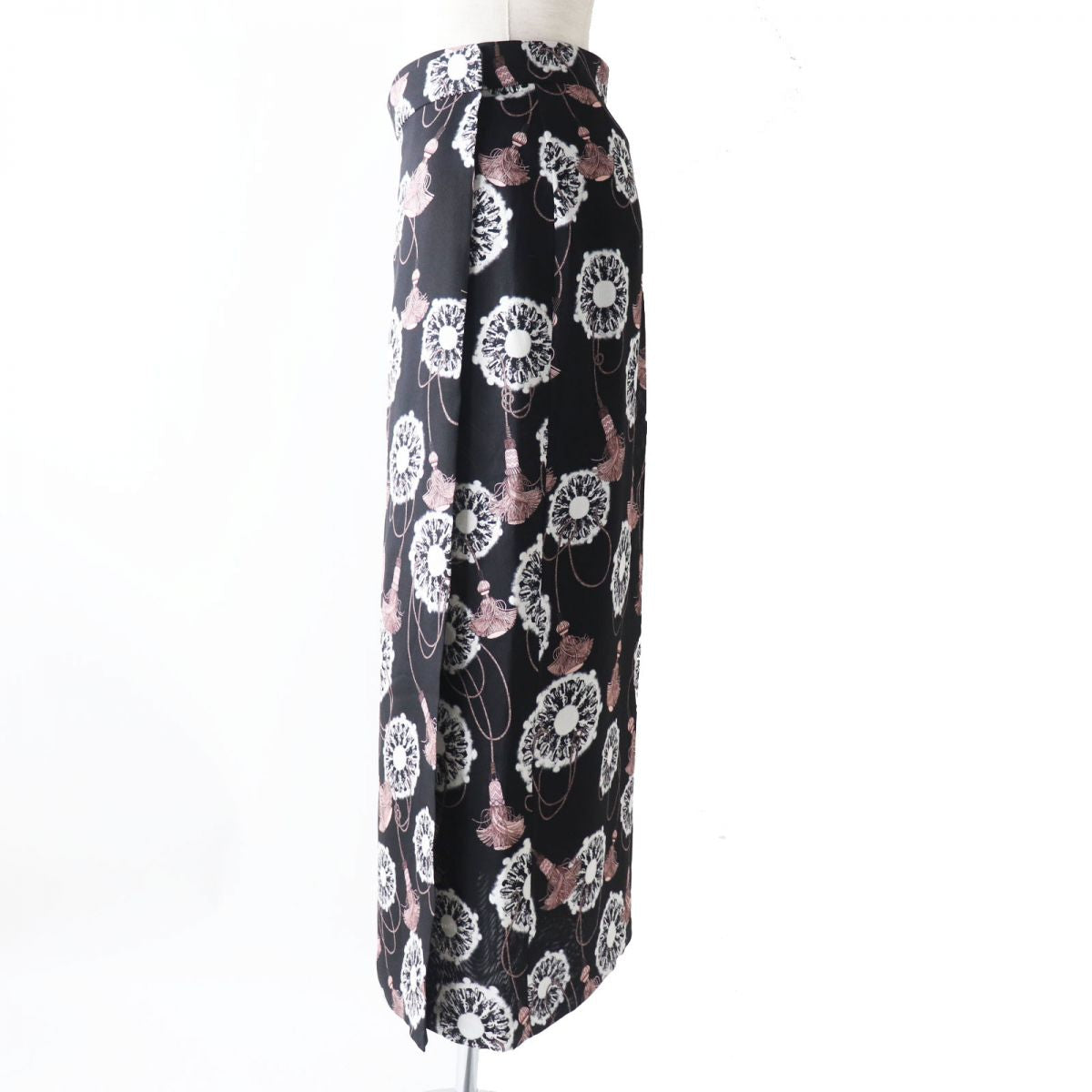 HERMES skirt Main: 100% silk Black x White x Dusty Pink All-over Pattern Women 36  d