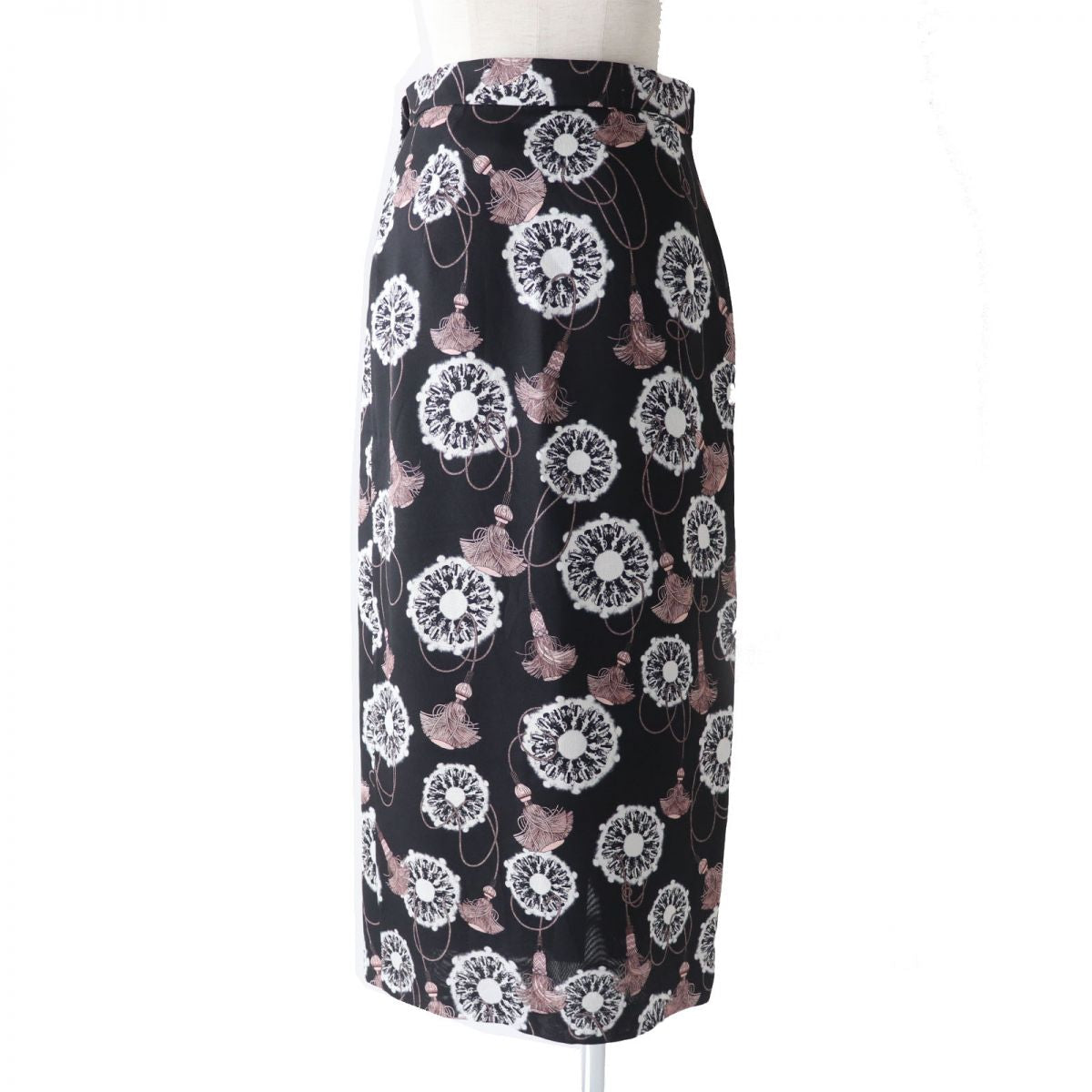 HERMES skirt Main: 100% silk Black x White x Dusty Pink All-over Pattern Women 36  d