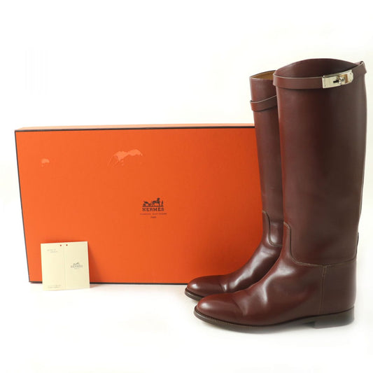 HERMES boots leather Brown x silver 38