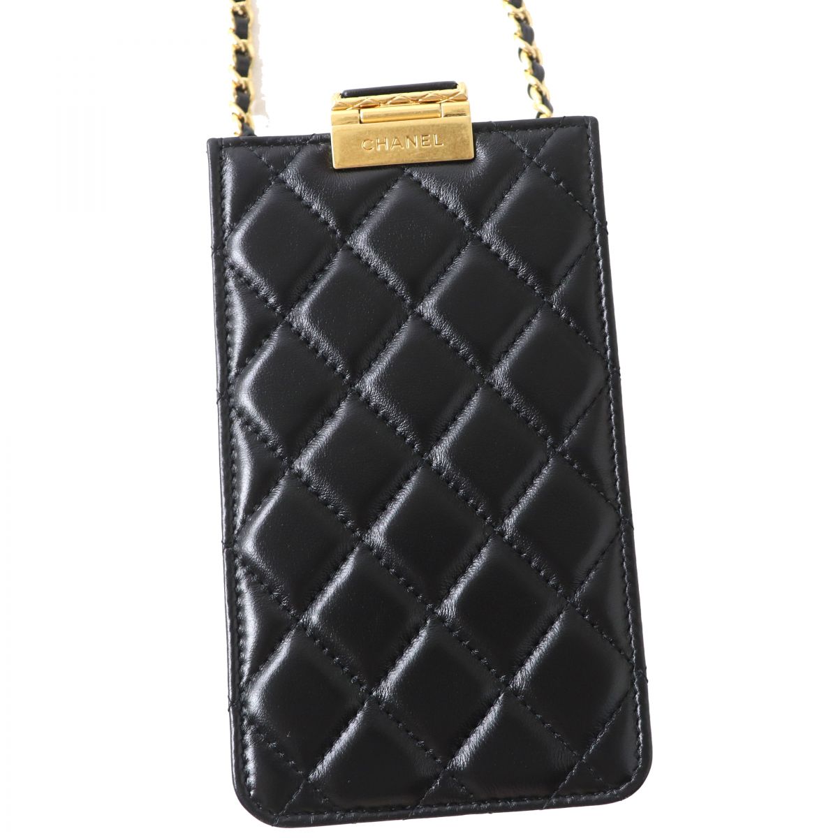 CHANEL Shoulder Bag lambskin Black x Gold Metal