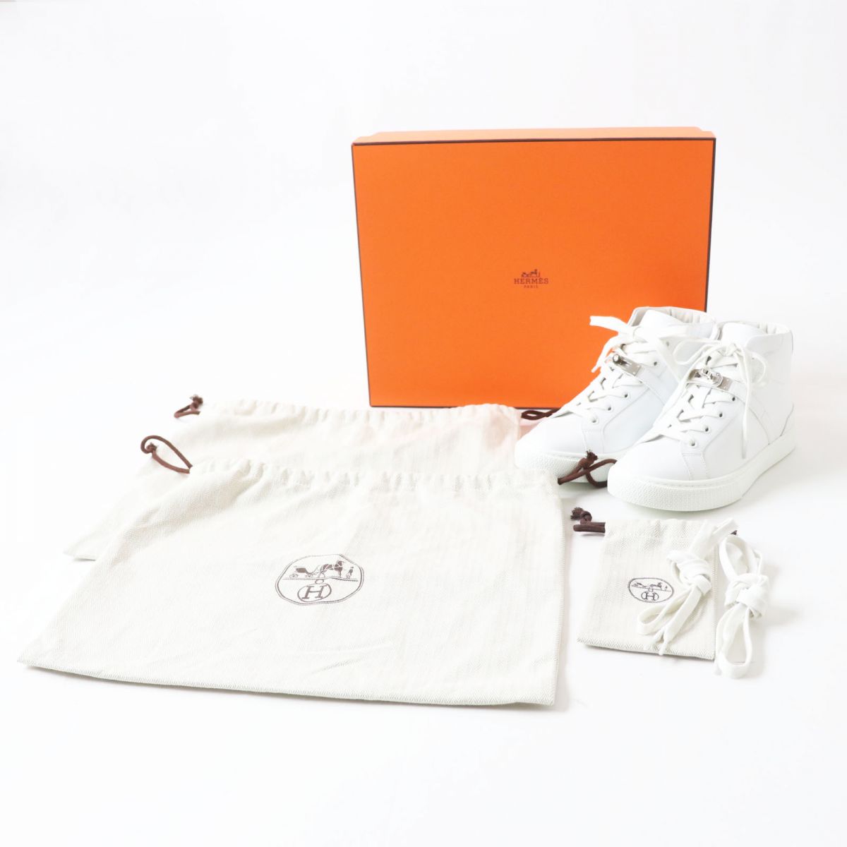 HERMES sneakers Part: Leather, Part: Kelly Metal White xSilver Metal Women 36.5  d