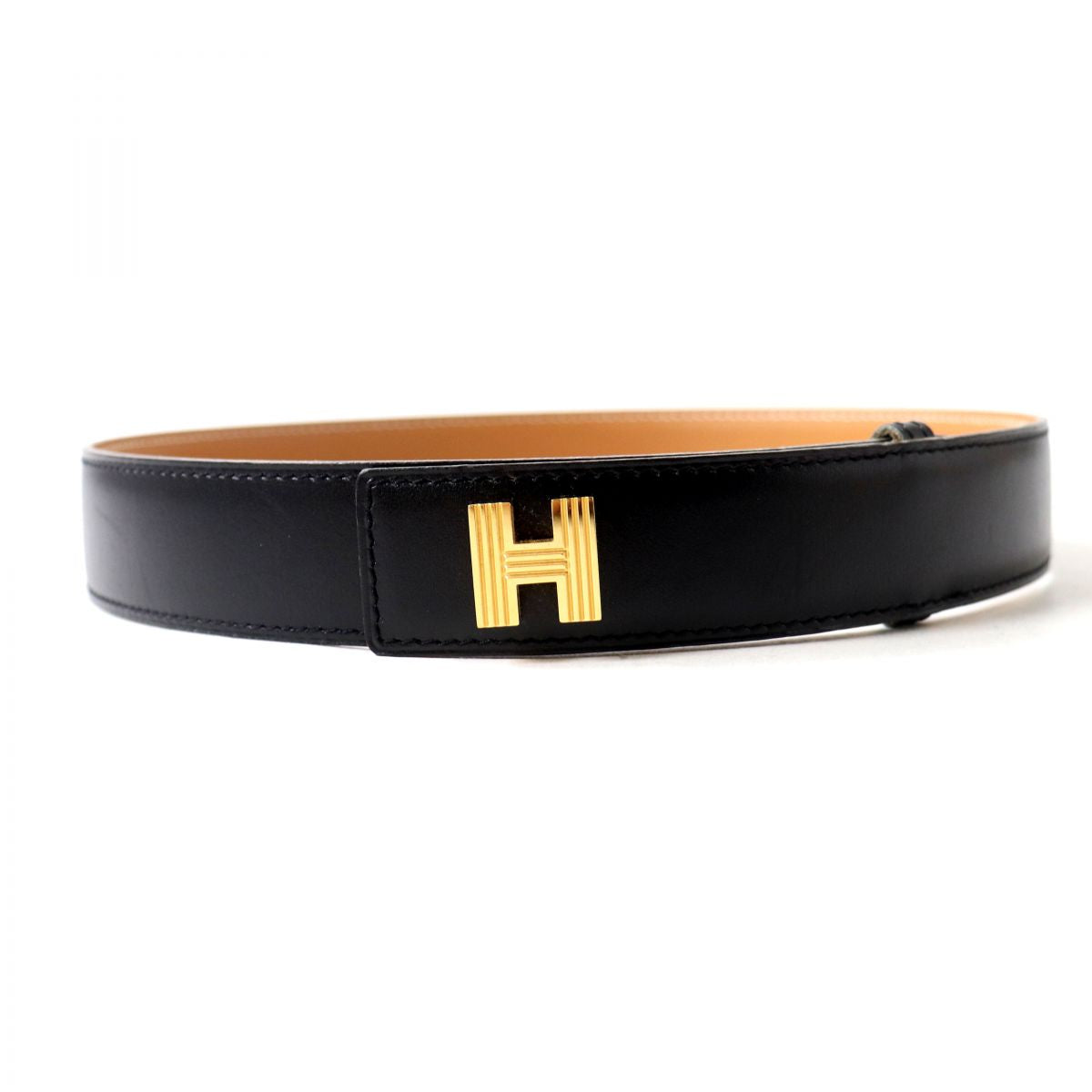 HERMES belt Main: Leather Black x Gold Metal Women  d
