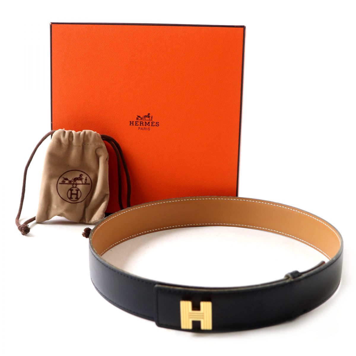 HERMES belt Main: Leather Black x Gold Metal Women  d