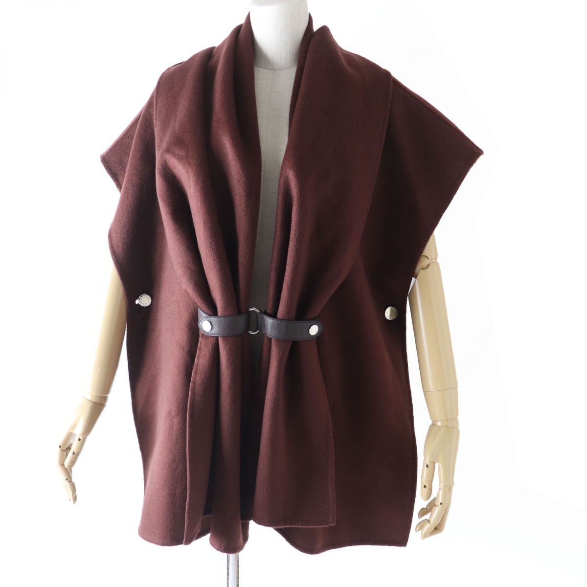 HERMES Best Main: 100% cashmere, Leather part: Sheepskin Brown Women 34  d