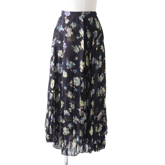 CELINE skirt Outer material: silk 100% Black x Multi<br>Floral print Women 40
