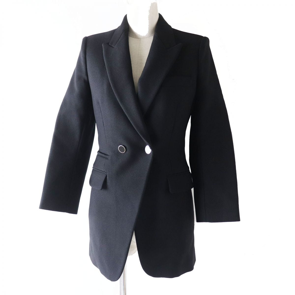 HERMES tailored jacket Outer: 70% nylon, Outer: 30% wool, Lining: 85% rayon, Lining: 15% silk, Sleeve lining: 100% cupra black Women 34  d