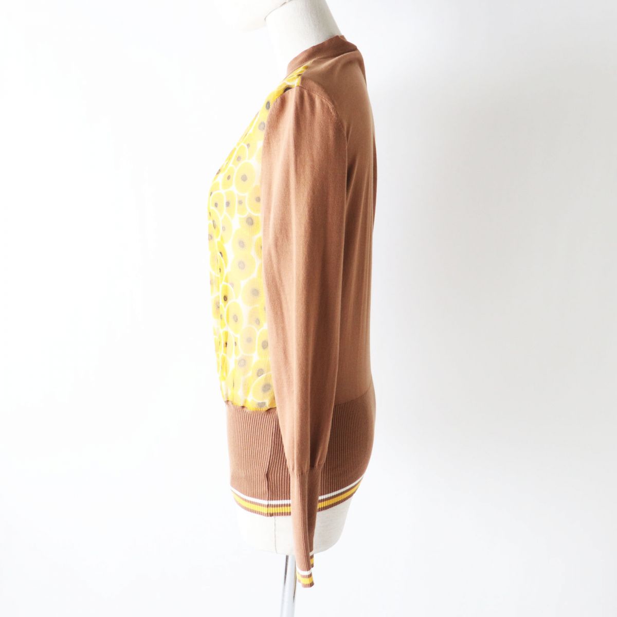 HERMES cardigan Part: 100% silk, Part: 100% cotton Brown x Yellow type (Sunflower Pattern) Women 38  d