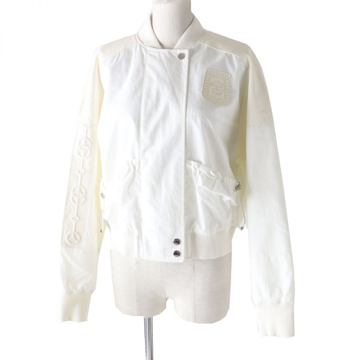 HERMES Blouson Outer: 100% cotton, Leather: Lamb leather, Part: 44% silk, Part: 33% cotton, Part: 21% polyamide (nylon) white Women 38  d