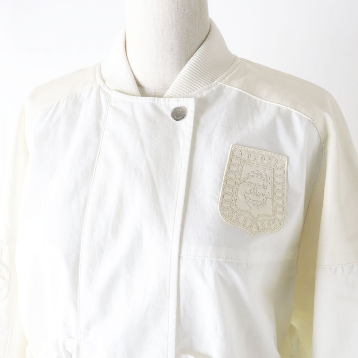 HERMES Blouson Outer: 100% cotton, Leather: Lamb leather, Part: 44% silk, Part: 33% cotton, Part: 21% polyamide (nylon) white Women 38  d