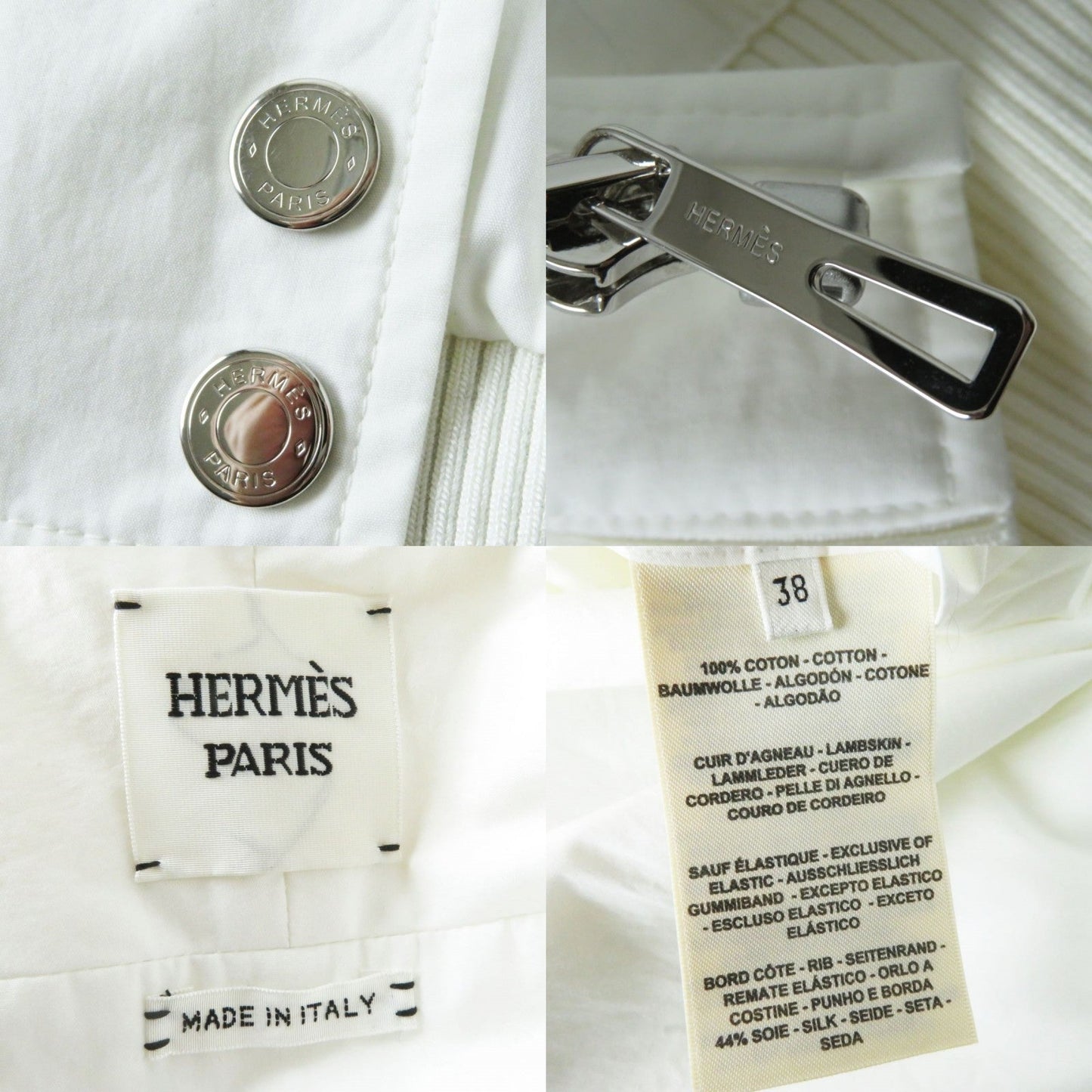HERMES Blouson Outer: 100% cotton, Leather: Lamb leather, Part: 44% silk, Part: 33% cotton, Part: 21% polyamide (nylon) white Women 38  d