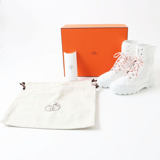 HERMES boots Main: Parachute fabric, Main: Calf leather Whitex orange Women 38  d