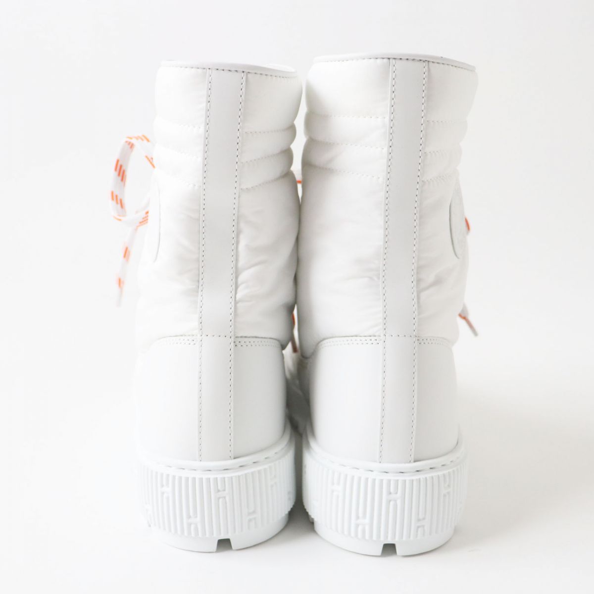 HERMES boots Main: Parachute fabric, Main: Calf leather Whitex orange Women 38  d