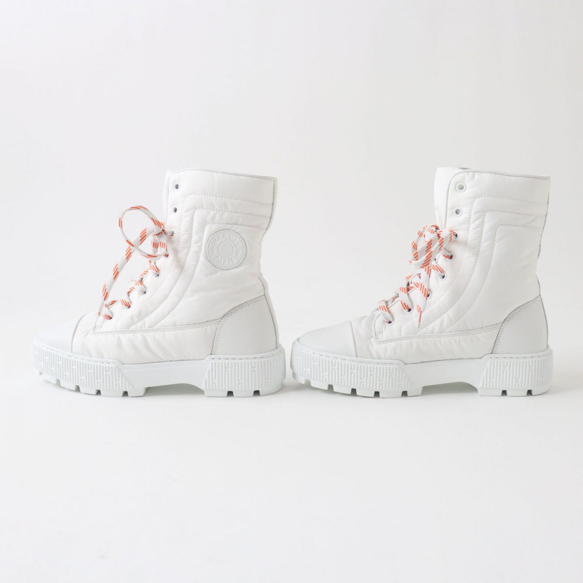 HERMES boots Main: Parachute fabric, Main: Calf leather Whitex orange Women 38  d