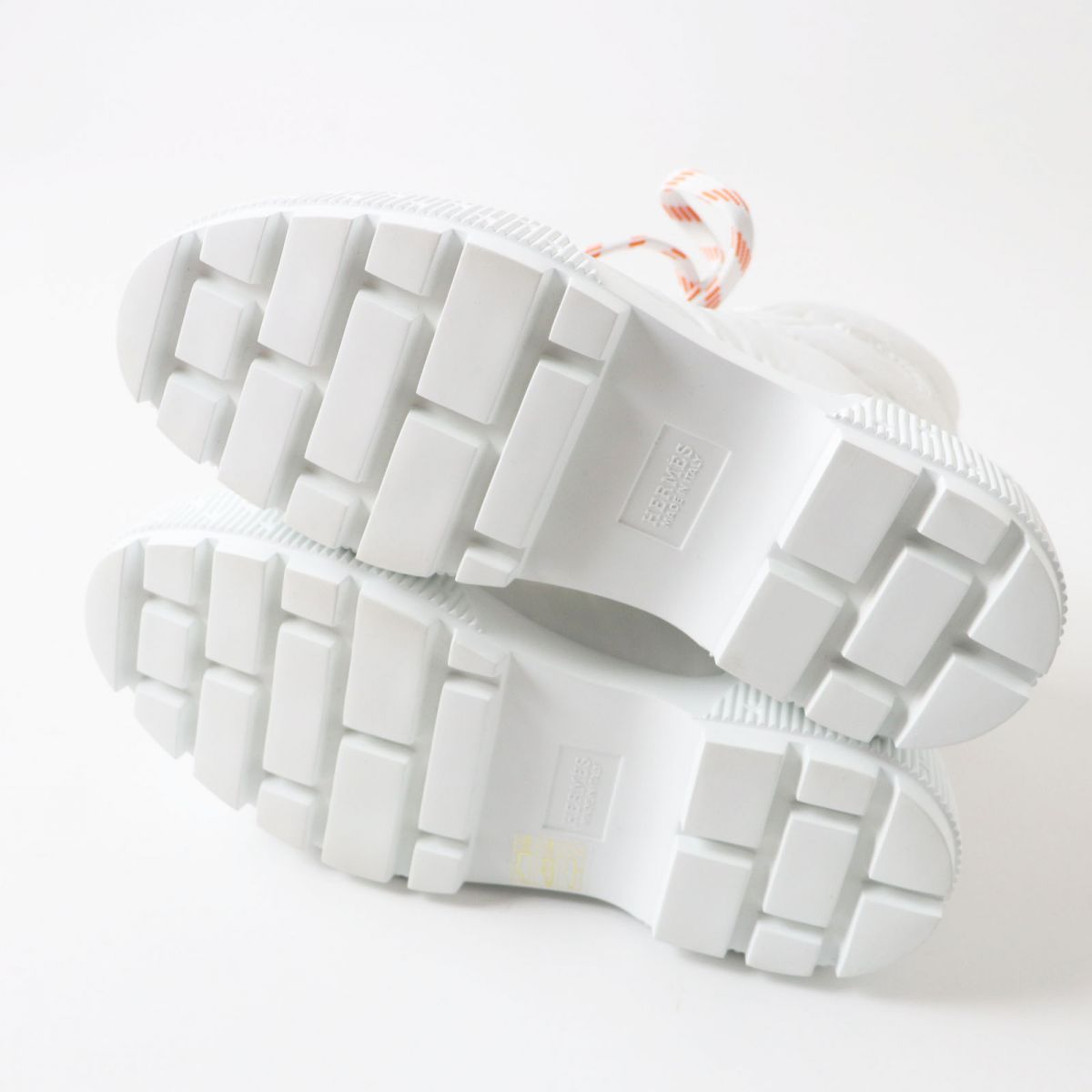 HERMES boots Main: Parachute fabric, Main: Calf leather Whitex orange Women 38  d