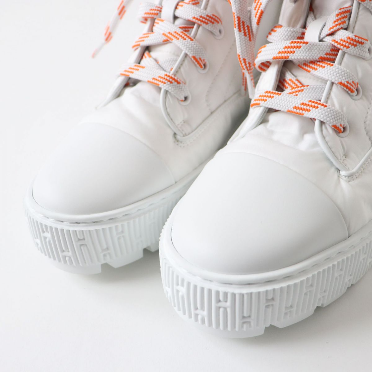 HERMES boots Main: Parachute fabric, Main: Calf leather Whitex orange Women 38  d