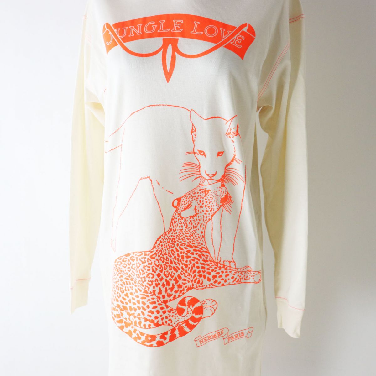 HERMES Tunic Main: 100% cotton, part: 59% polyester, part: 41% acrylic Ivoryx Neon Orange Women 34  d