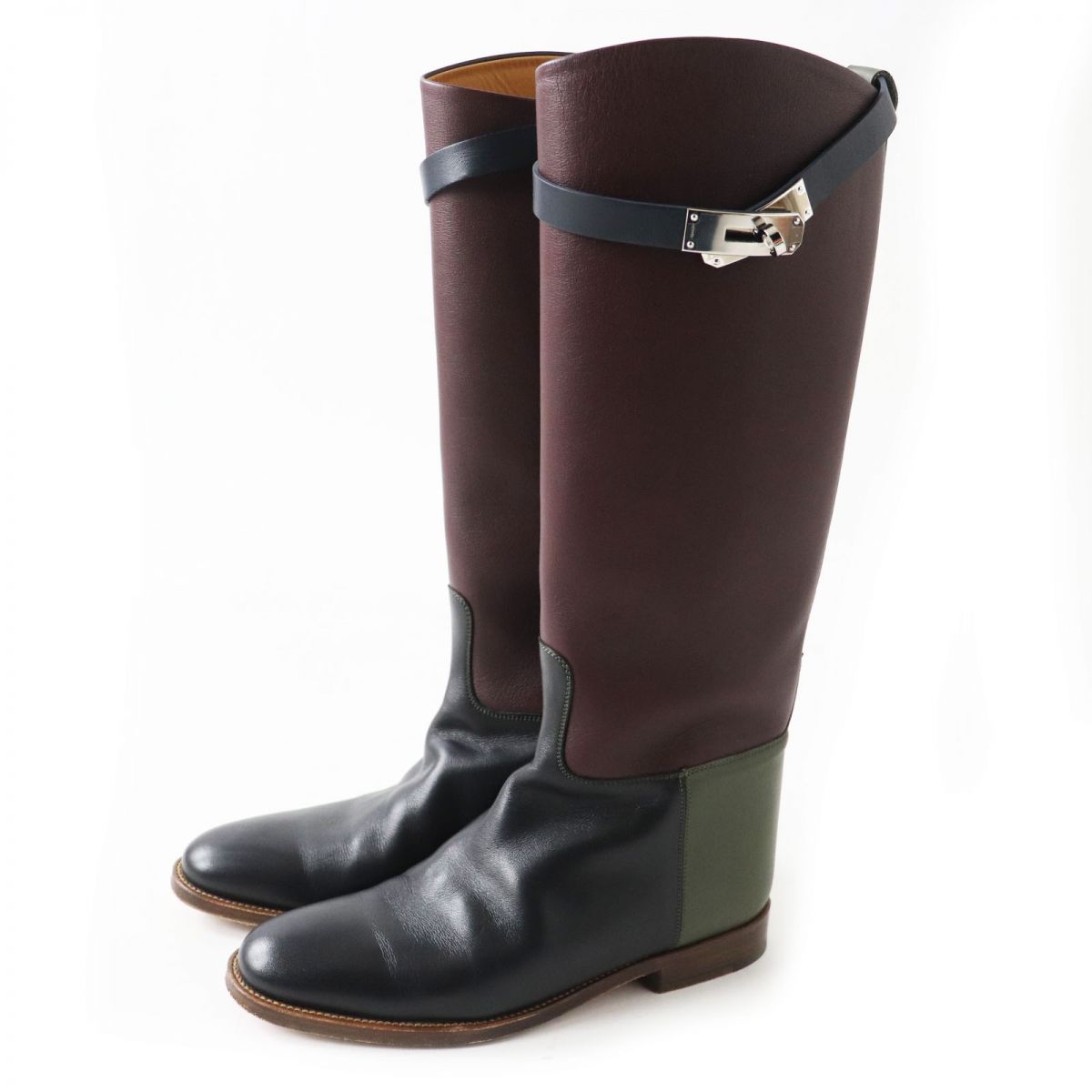 HERMES boots Main: Leather, Part: Kelly Metal Bordeaux x Khaki x Black (color scheme design) Women 36  d