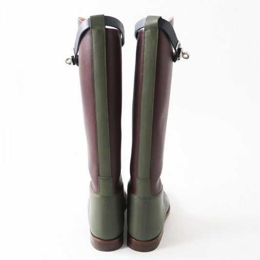 HERMES boots Main: Leather, Part: Kelly Metal Bordeaux x Khaki x Black (color scheme design) Women 36  d