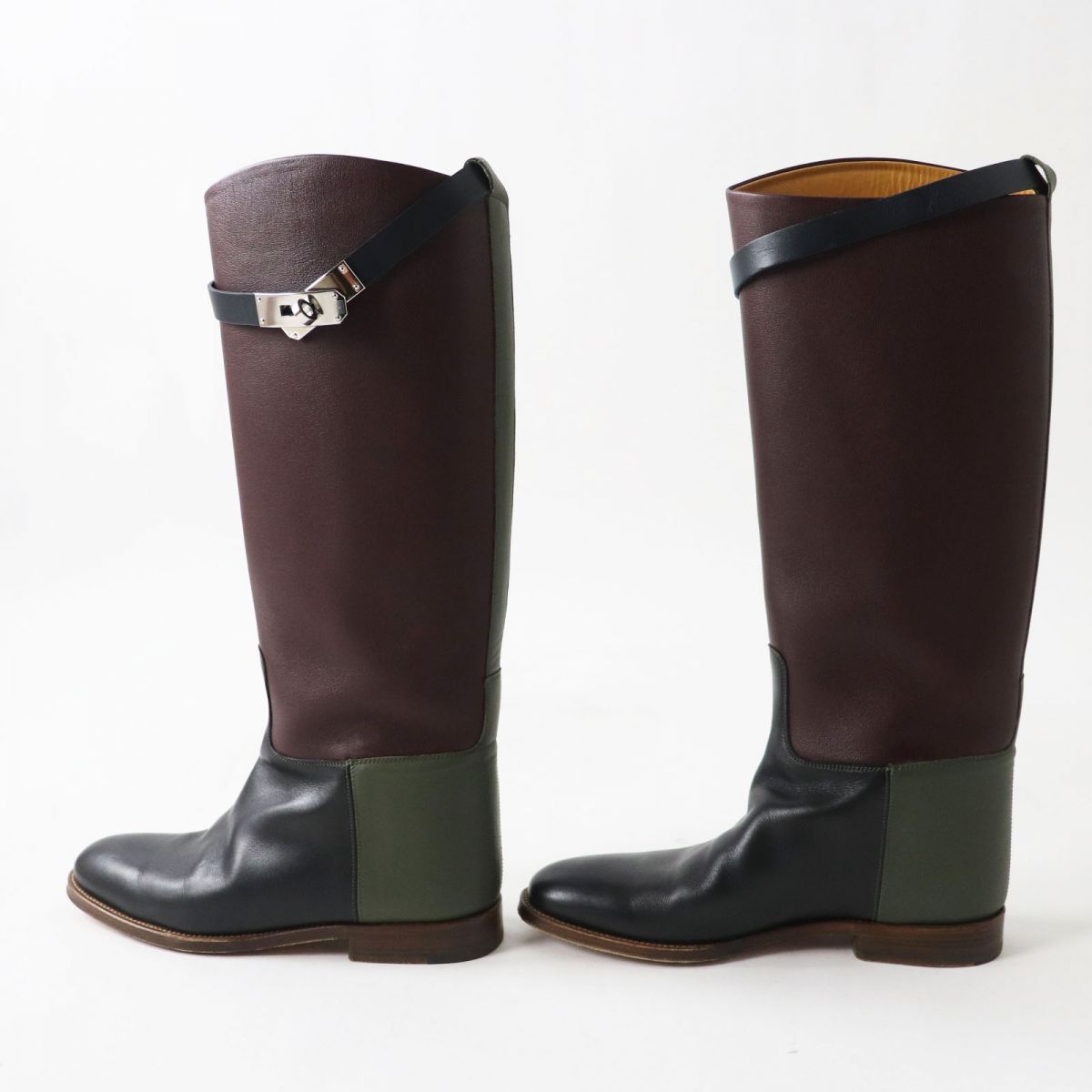 HERMES boots Main: Leather, Part: Kelly Metal Bordeaux x Khaki x Black (color scheme design) Women 36  d
