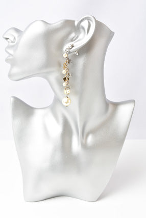 Chanel Clover/Heart Motif Swing Pearl Earrings, Silver/Gold, Metal/Faux Pearl