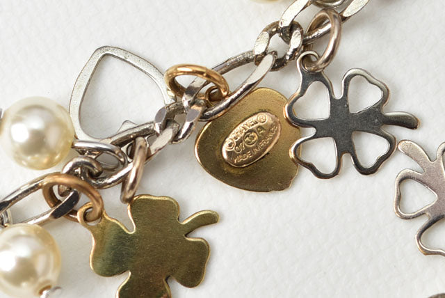 Chanel Clover/Heart Motif Swing Pearl Earrings, Silver/Gold, Metal/Faux Pearl