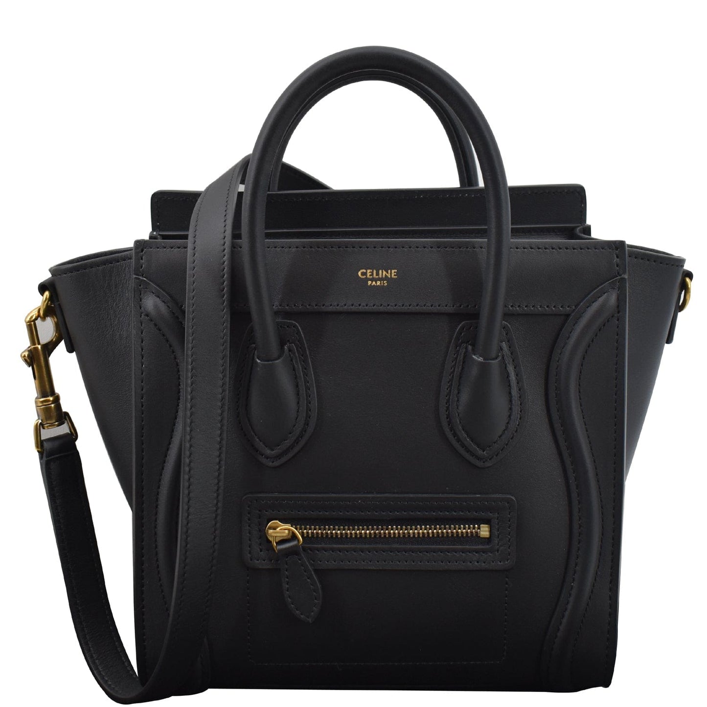 CELINE Nano Luggage Smooth Leather Tote Crossbody Bag Black