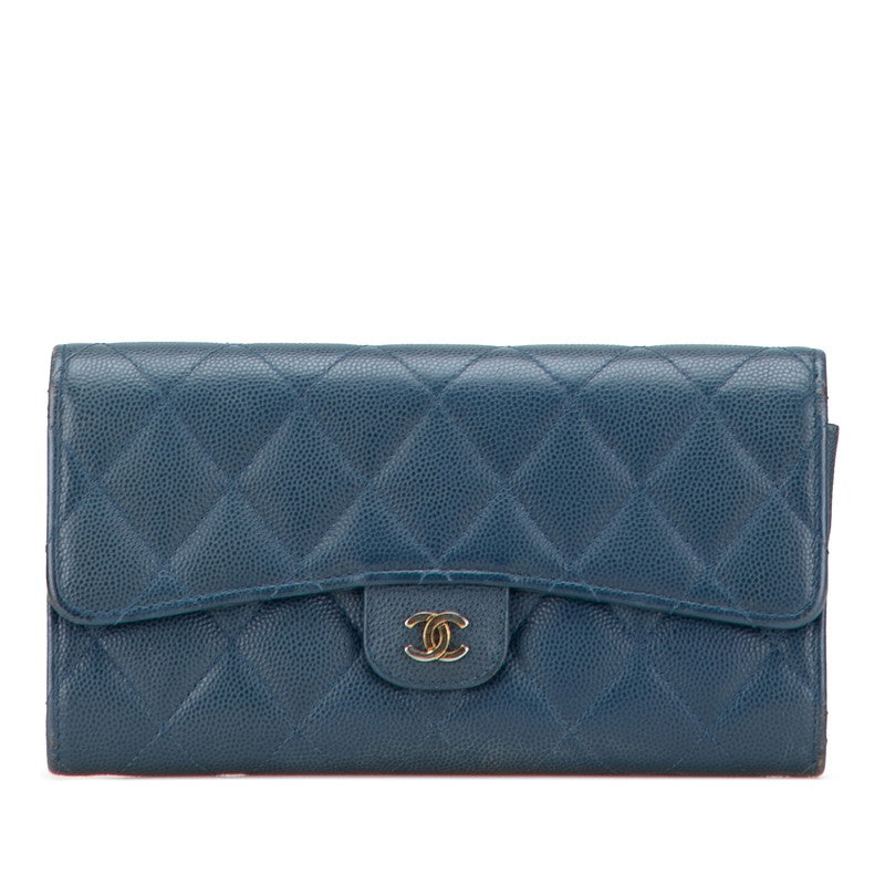 Chanel Coco Mark Matelasse Caviar Skin Long Wallet