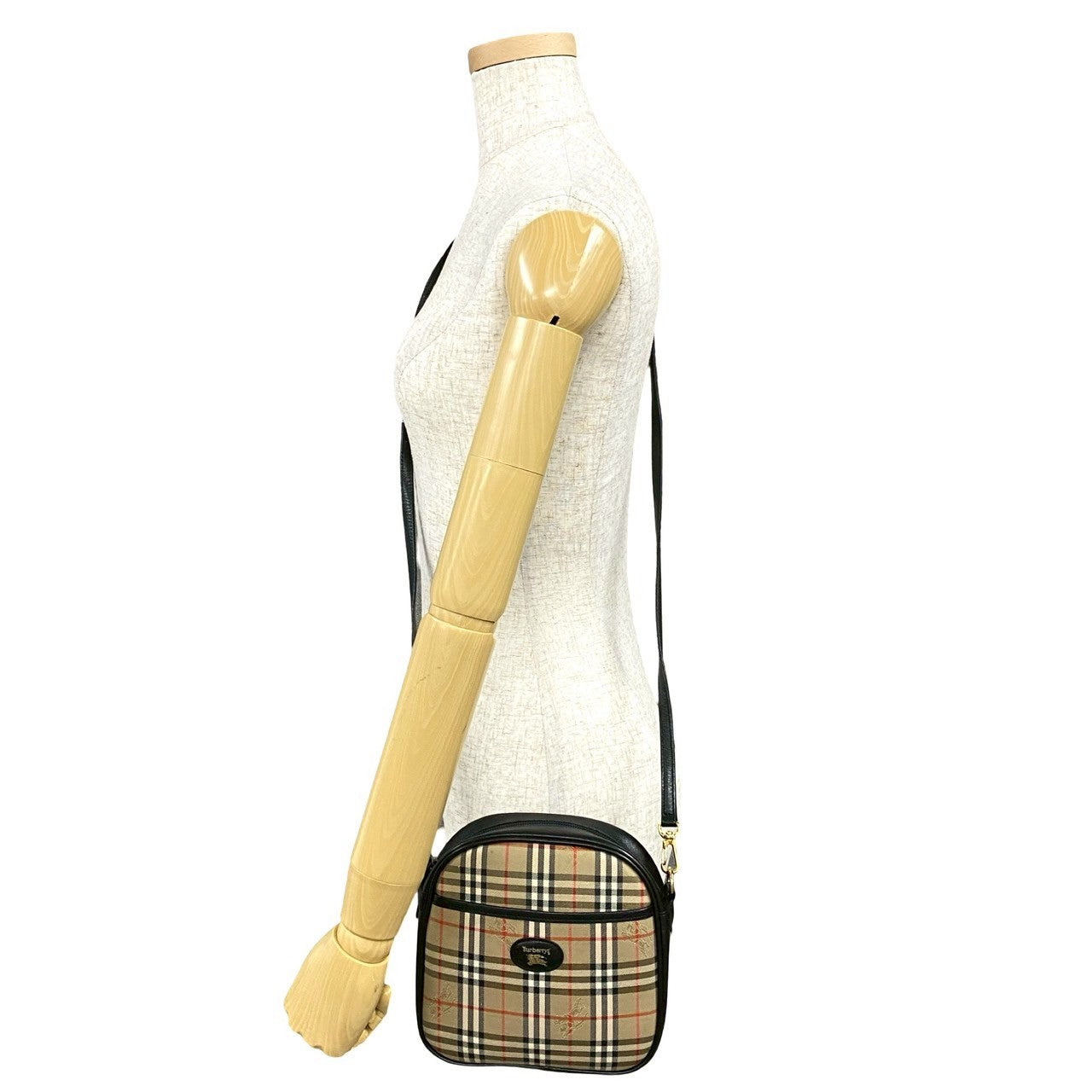 Burberrys Nova Check Canvas Leather Shoulder Bag