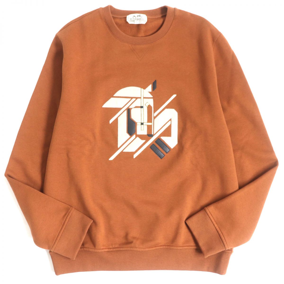 HERMES sweat Main: 100% cotton, part: lamb leather, part: 90% cotton, part: 10% polyurethane Brown mens M  d